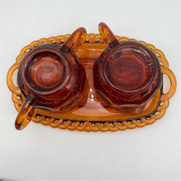 Vintage Colony Kings Crown Amber glass sugar bowl, creamer and tray - Picture 7 of 9
